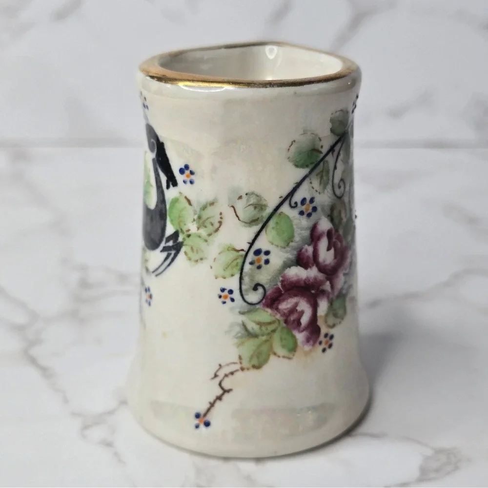Vintage Syracuse Art Deco Old Ivory Hand Painted Gazelle Rose Creamer Gold Rim
